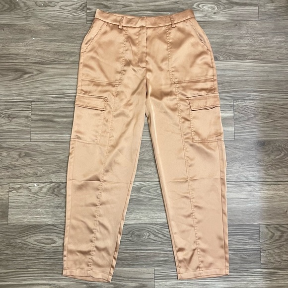 NEW Bailey 44 Gold Satin Cargo Pocket Straight Leg Ankle Pants - Picture 2 of 12